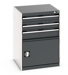 40019043.** Bott Cubio Drawer Cabinet 650W x 650D x 900H (mm) comprising of: Drawers:  1 x 100mm, 1 x 125mm and 1 x 150mm Cupboard:  1 x 400mm...